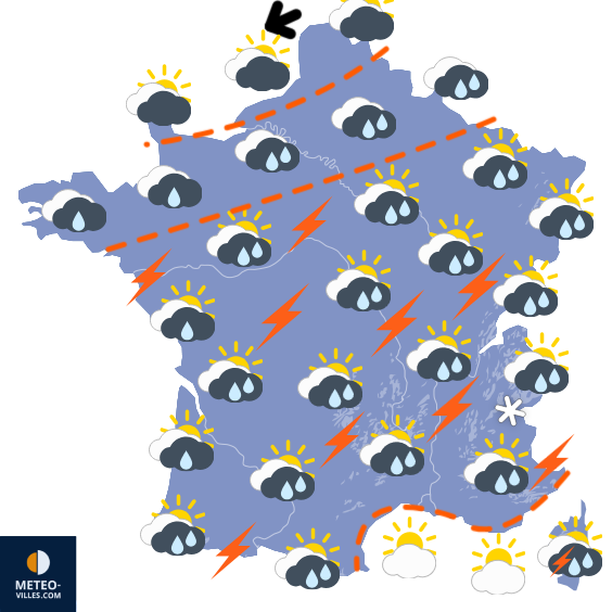 Carte de prévisions du temps du Lundi 4 mai 2026