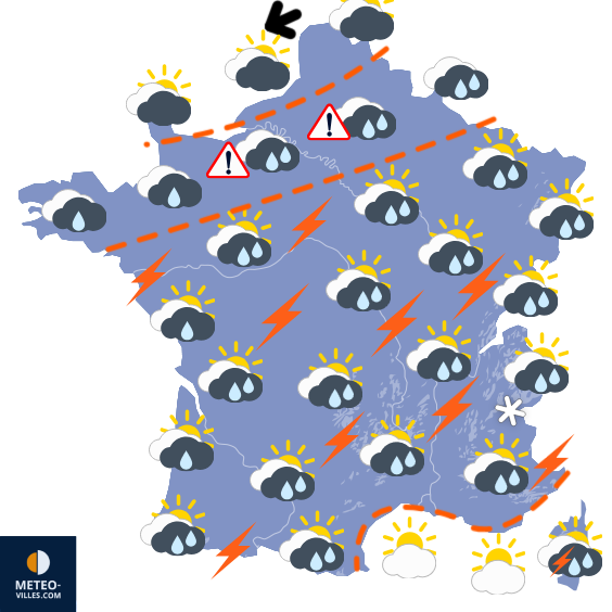 Carte de prévisions du temps du Mardi 5 mai 2026