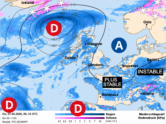 Carte de prévisions d'europe du Thursday, May 7, 2026