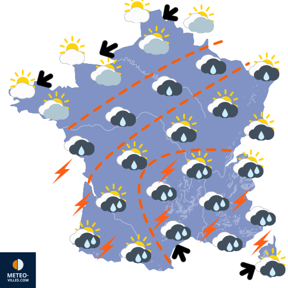 Carte de prévisions du temps du Lundi 4 mai 2026