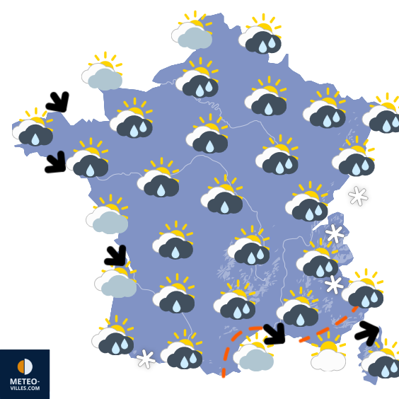 Carte de prévisions du temps du Mercredi 13 mai 2026