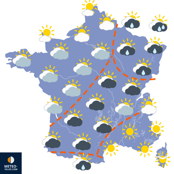 Carte de prévisions du temps du Mercredi 13 mai 2026