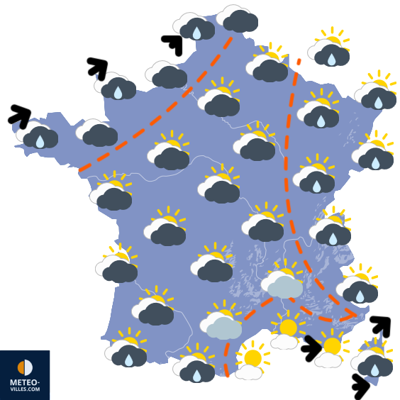 Carte de prévisions du temps du Jeudi 14 mai 2026