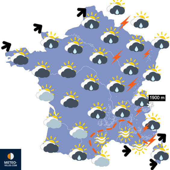 Carte de prévisions du temps du Lundi 18 mai 2026