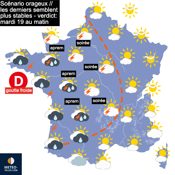Carte de prévisions du temps du Lundi 18 mai 2026