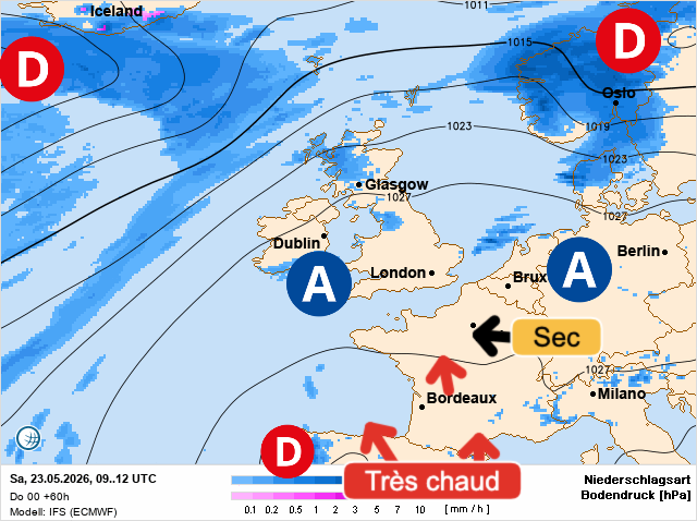 Carte de prévisions d'europe du Samedi 23 mai 2026