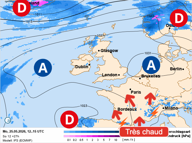 Carte de prévisions d'europe du Lundi 25 mai 2026