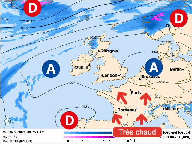 Carte de prévisions d'europe du Lundi 25 mai 2026