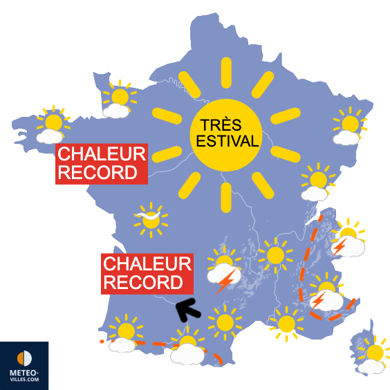Carte de prévisions du temps du Lundi 25 mai 2026