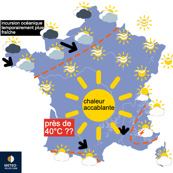 Carte de prévisions du temps du Lundi 25 mai 2026