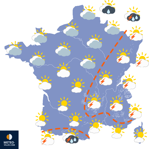Carte de prévisions du temps du Lundi 25 mai 2026