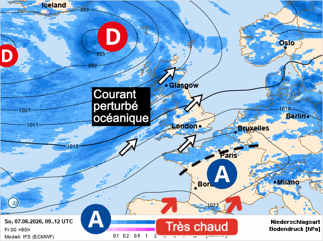 Carte de prévisions d'europe du Dimanche 7 juin 2026