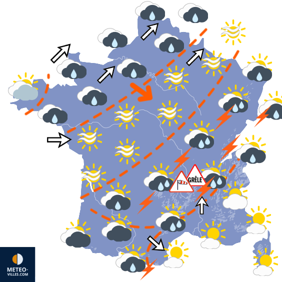 Carte de prévisions du temps du Lundi 8 juin 2026