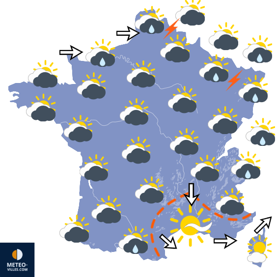 Carte de prévisions du temps du Lundi 8 juin 2026