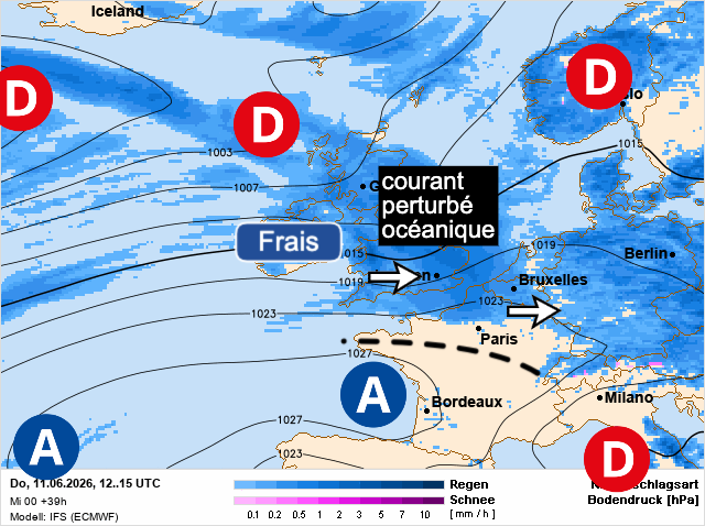 Carte de prévisions d'europe du Thursday, June 11, 2026