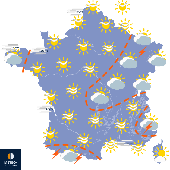 Carte de prévisions du temps du Lundi 15 juin 2026