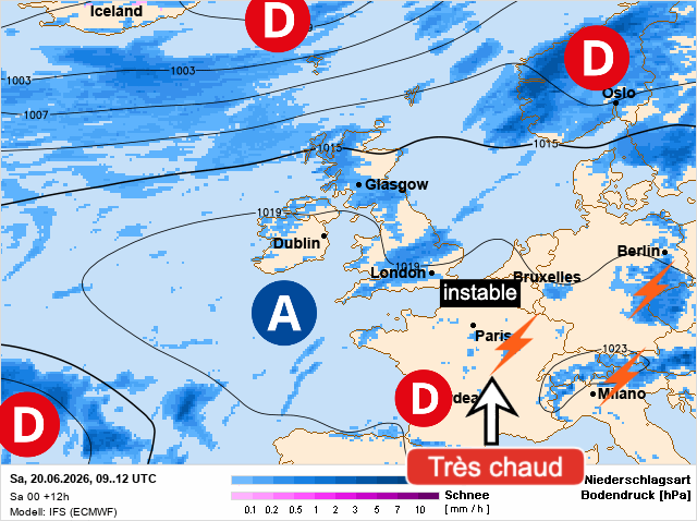 Carte de prévisions d'europe du Saturday, June 20, 2026