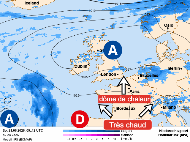 Carte de prévisions d'europe du Dimanche 21 juin 2026