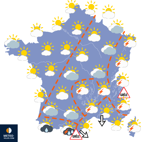 Carte de prévisions du temps du Lundi 29 juin 2026