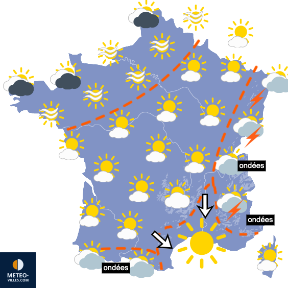 Carte de prévisions du temps du Lundi 29 juin 2026