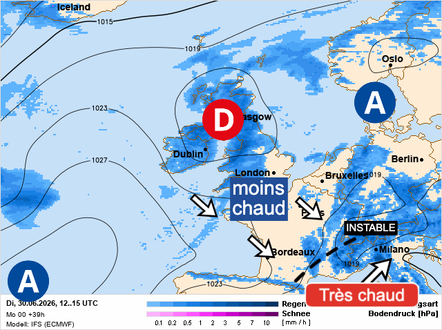 Carte de prévisions d'europe du Tuesday, June 30, 2026