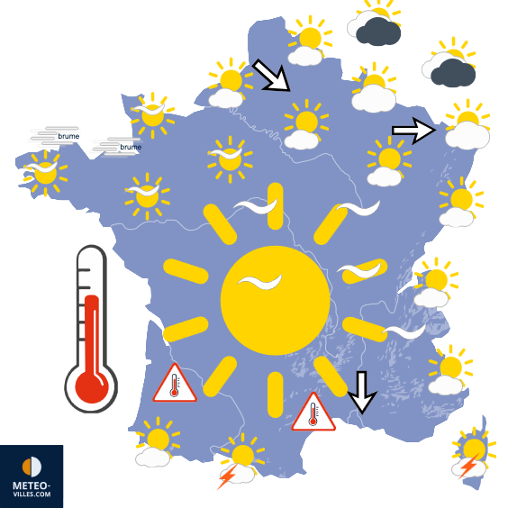 Carte de prévisions du temps du Lundi 6 juillet 2026