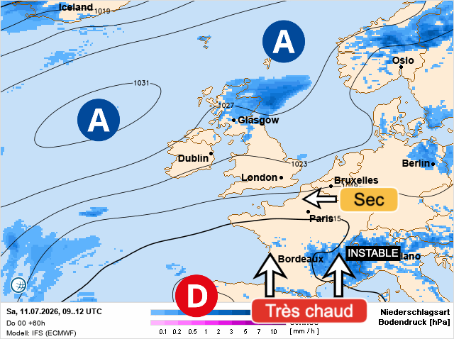 Carte de prévisions d'europe du Samedi 11 juillet 2026