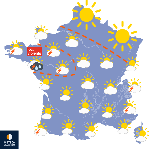 Carte de prévisions du temps du Mardi 7 juillet 2026