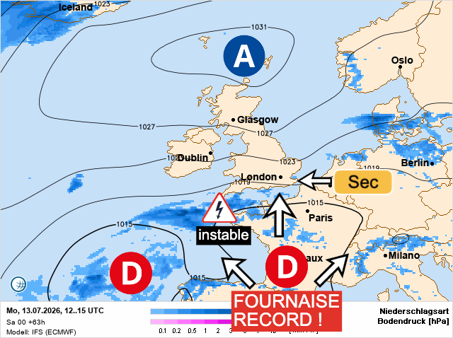 Carte de prévisions d'europe du Lundi 13 juillet 2026