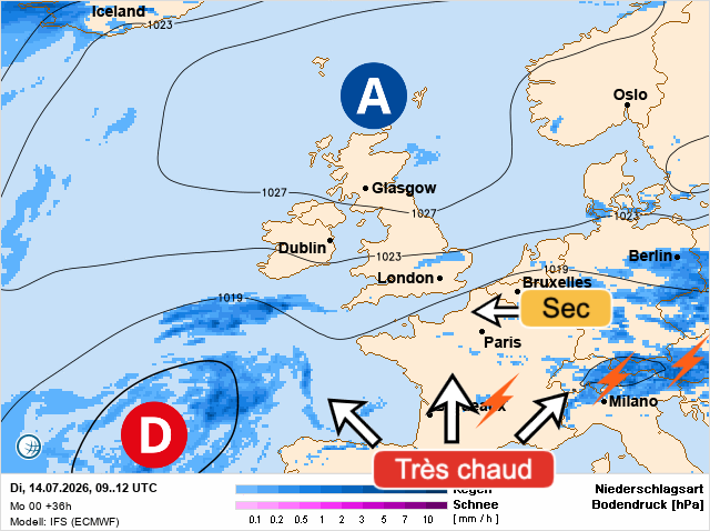 Carte de prévisions d'europe du Mardi 14 juillet 2026