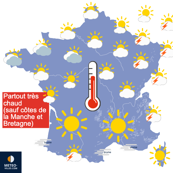 Carte de prévisions du temps du Mardi 14 juillet 2026