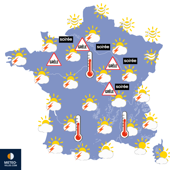 Carte de prévisions du temps du Lundi 13 juillet 2026