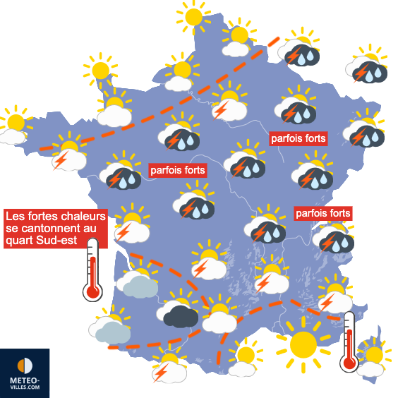 Carte de prévisions du temps du Lundi 13 juillet 2026