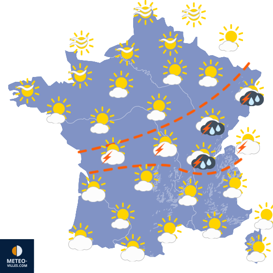 Carte de prévisions du temps du Lundi 13 juillet 2026
