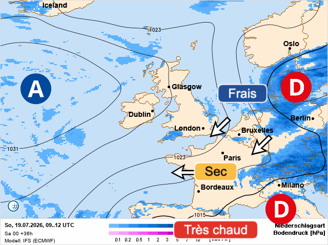 Carte de prévisions d'europe du Dimanche 19 juillet 2026