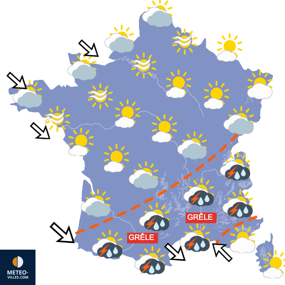 Carte de prévisions du temps du Mercredi 22 juillet 2026