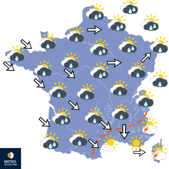 Carte de prévisions du temps du Mardi 21 juillet 2026