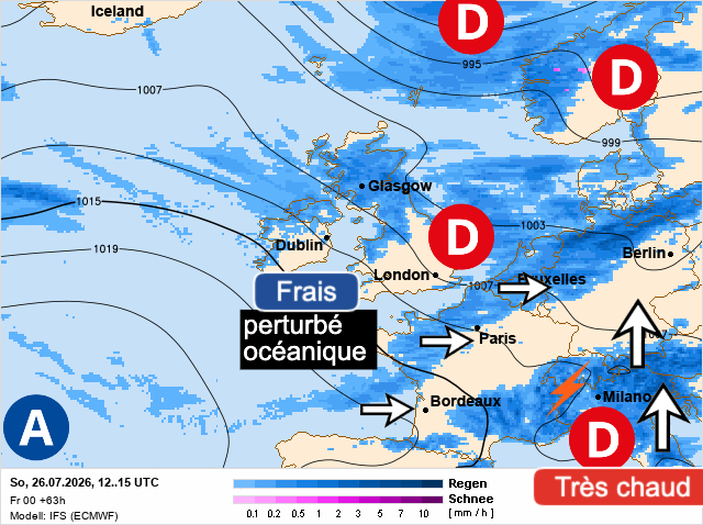 Carte de prévisions d'europe du Sunday, July 26, 2026