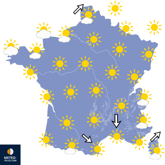 Carte de prévisions du temps du Mercredi 22 juillet 2026