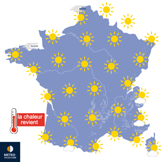 Carte de prévisions du temps du Samedi 25 juillet 2026