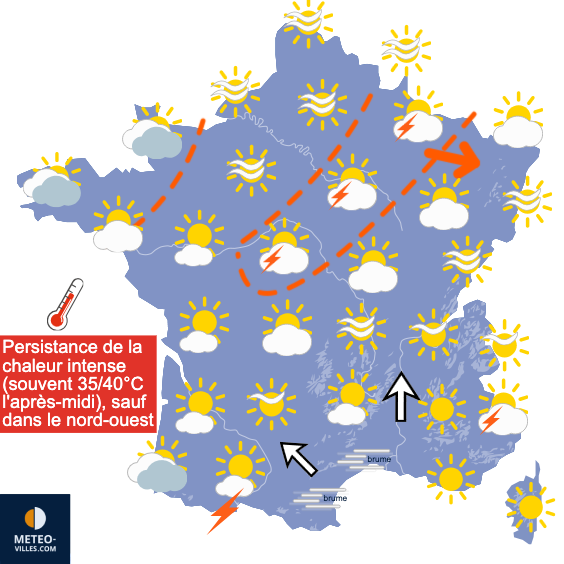 Carte de prévisions du temps du Mercredi 29 juillet 2026
