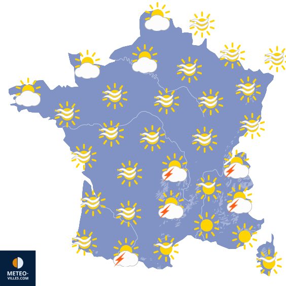 Carte de prévisions du temps du Mercredi 29 juillet 2026