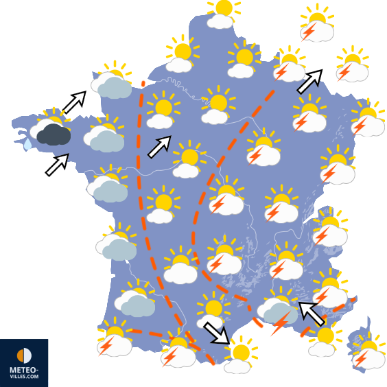 Carte de prévisions du temps du Lundi 3 août 2026