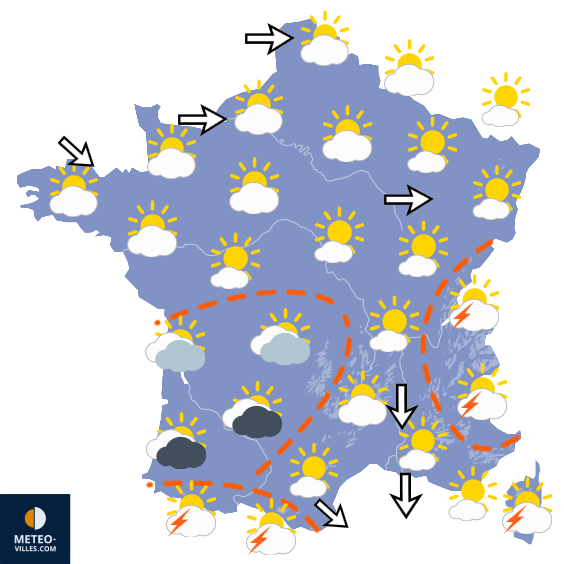 Carte de prévisions du temps du Lundi 3 août 2026
