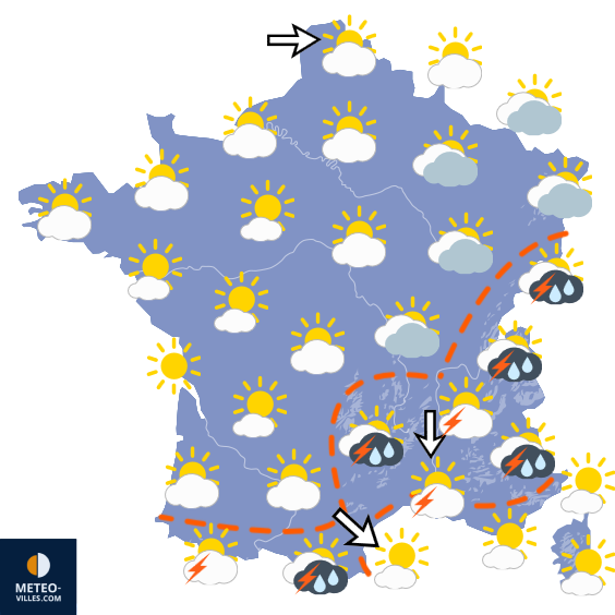 Carte de prévisions du temps du Dimanche 2 août 2026