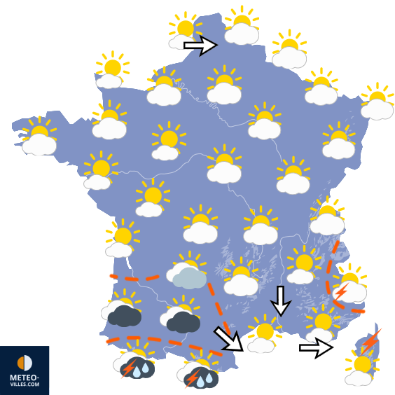 Carte de prévisions du temps du Mardi 4 août 2026