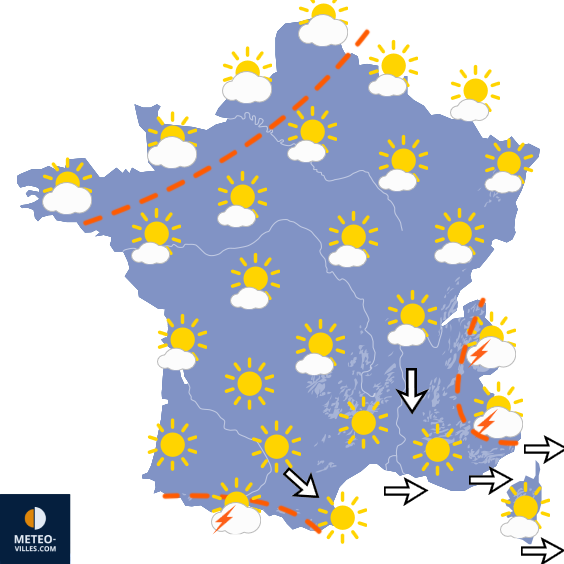 Carte de prévisions du temps du Lundi 3 août 2026