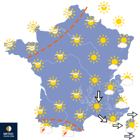 Carte de prévisions du temps du Lundi 3 août 2026