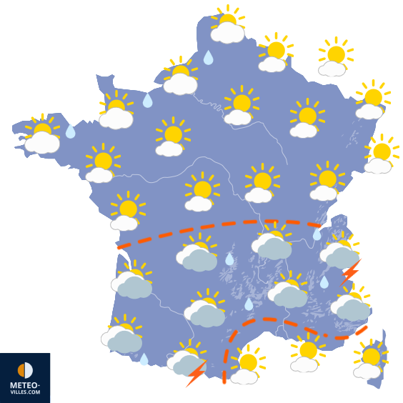 Carte de prévisions du temps du Lundi 3 août 2026