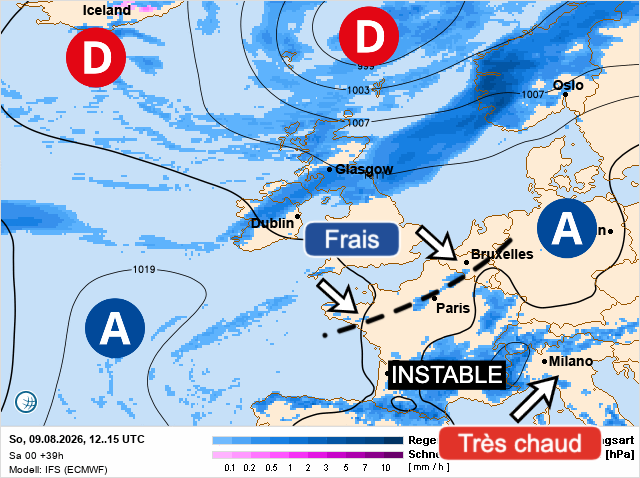Carte de prévisions d'europe du Dimanche 9 août 2026
